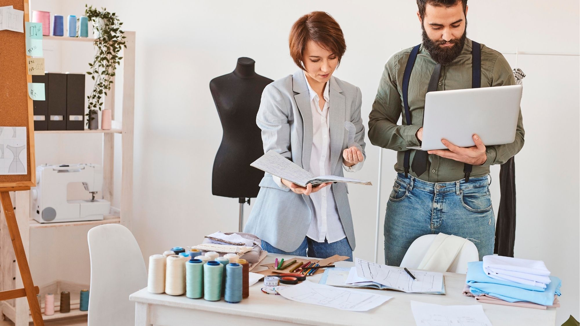 Business partnership meeting in textile manufacturing